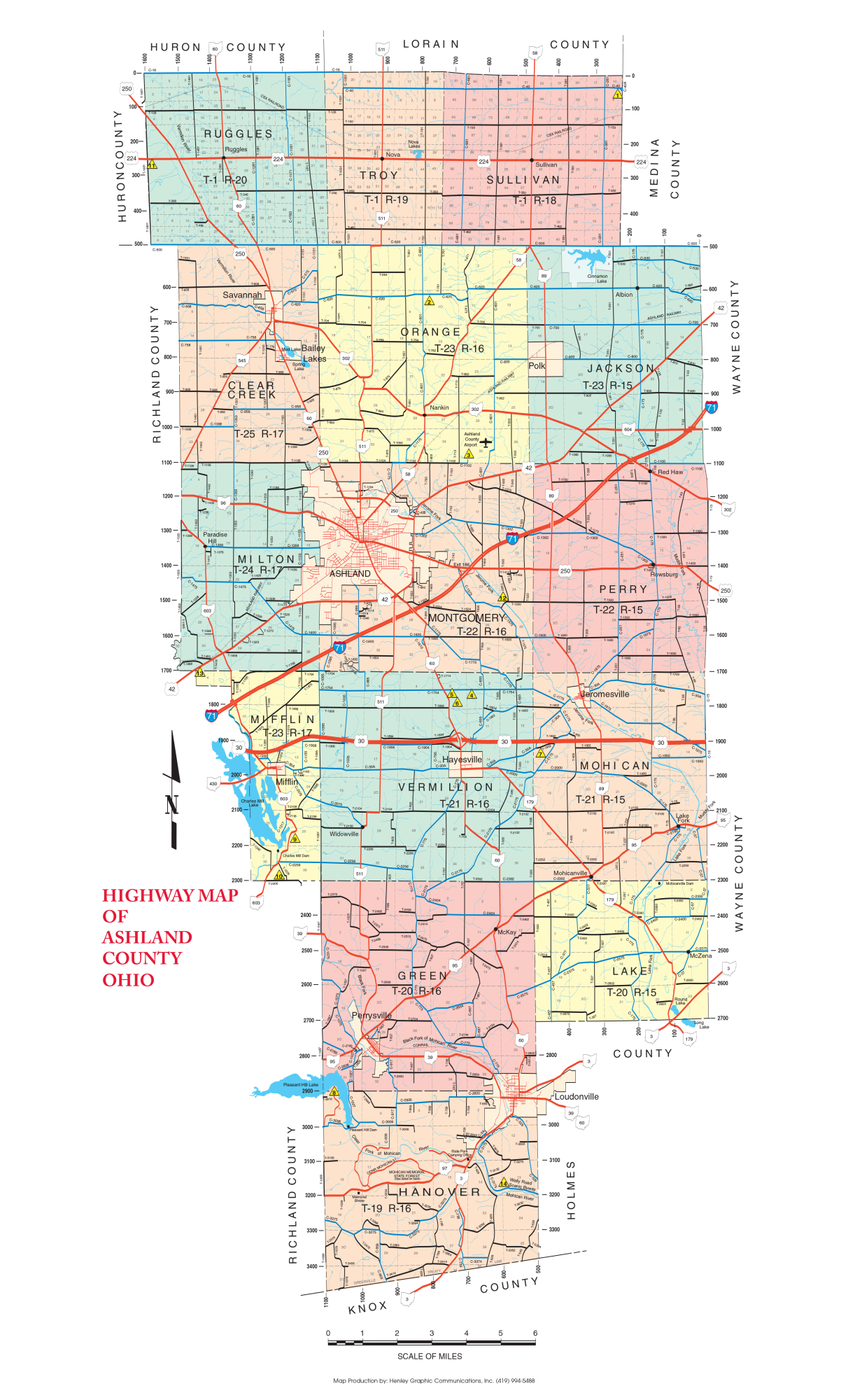 ashland county map, cities, townships, villiages